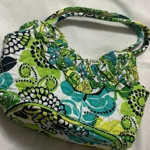 Vera Bradley Limes Up Floral Ruffled Top-Handle Bag in Green & Teal 9.5 X 6